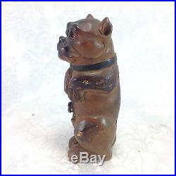 Antique Hinged Box Pipe Holder Dog Figural Bulldog Boxer Wood Pug