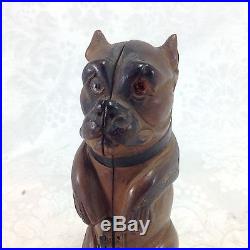 Antique Hinged Box Pipe Holder Dog Figural Bulldog Boxer Wood Pug