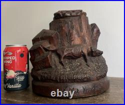Antique Humidor Carved Wood Skinny Pig Folk Art Late 1800s German for English