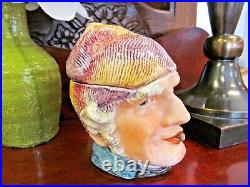 Antique Humidor head vase Majolica face painted jar Sherlock Holmes style
