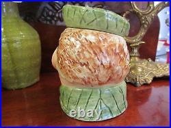 Antique Humidor head vase Majolica funny face Jar hand painted and numbered
