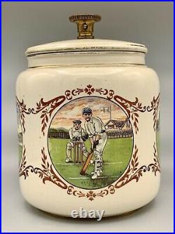 Antique Humidor or Tobacco Jar featuring Golf, Rugby, Football and Cricket