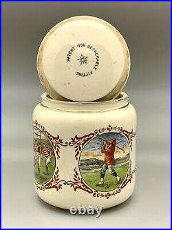 Antique Humidor or Tobacco Jar featuring Golf, Rugby, Football and Cricket