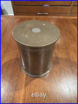 Antique Imperial German Brass Tobacco Jar Humidor, Pfennig Coin Inset Lid, 1900