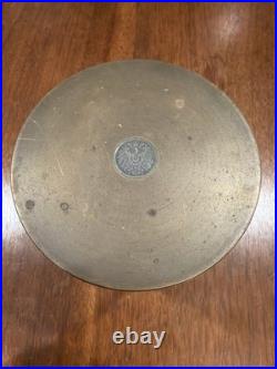 Antique Imperial German Brass Tobacco Jar Humidor, Pfennig Coin Inset Lid, 1900