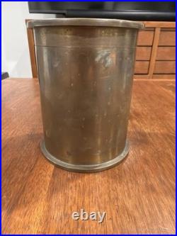Antique Imperial German Brass Tobacco Jar Humidor, Pfennig Coin Inset Lid, 1900