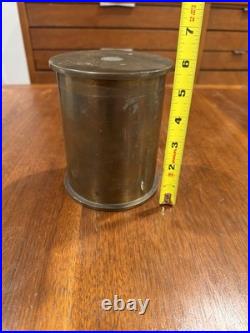 Antique Imperial German Brass Tobacco Jar Humidor, Pfennig Coin Inset Lid, 1900
