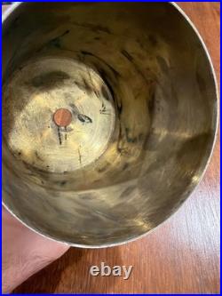 Antique Imperial German Brass Tobacco Jar Humidor, Pfennig Coin Inset Lid, 1900