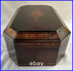 Antique Inlaid Mahogany Cigar Box Tin Lined Humidor
