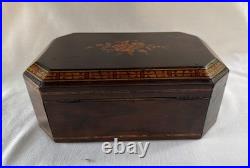 Antique Inlaid Mahogany Cigar Box Tin Lined Humidor