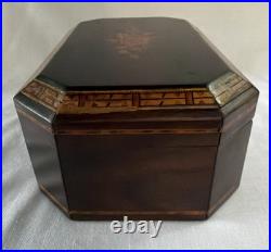 Antique Inlaid Mahogany Cigar Box Tin Lined Humidor