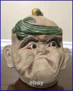 Antique Japanese Banko Ware Tobacco Jar Humidor Trawlerman Sailor Fisherman Head