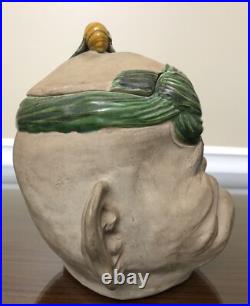 Antique Japanese Banko Ware Tobacco Jar Humidor Trawlerman Sailor Fisherman Head