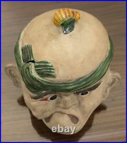 Antique Japanese Banko Ware Tobacco Jar Humidor Trawlerman Sailor Fisherman Head