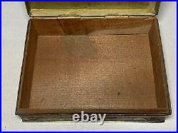 Antique Japanese Embossed Elephants Copper Plated Pewter Cigarette Box Humidor