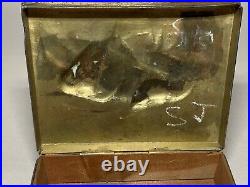 Antique Japanese Embossed Elephants Copper Plated Pewter Cigarette Box Humidor