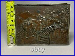 Antique Japanese Embossed Elephants Copper Plated Pewter Cigarette Box Humidor