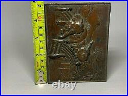 Antique Japanese Embossed Elephants Copper Plated Pewter Cigarette Box Humidor