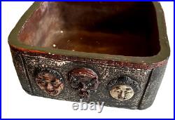 Antique Japanese Pottery Tobacco Humidor with3 Wise Monkeys Toshogu Shrine Dragons