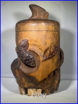 Antique Japanese Skull, Snake & Frog Tobacco Cigar Humidor Hand-carved Folk Art