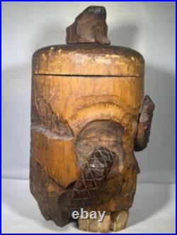 Antique Japanese Skull, Snake & Frog Tobacco Cigar Humidor Hand-carved Folk Art