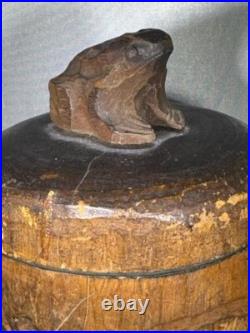 Antique Japanese Skull, Snake & Frog Tobacco Cigar Humidor Hand-carved Folk Art