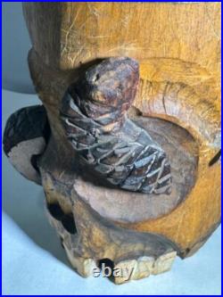Antique Japanese Skull, Snake & Frog Tobacco Cigar Humidor Hand-carved Folk Art
