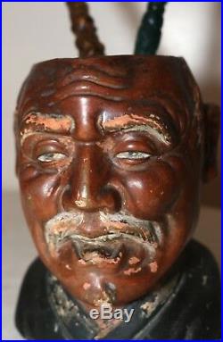 Antique Japanese figural terra-cotta pottery cigar holder pipe stand jar humidor