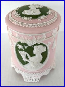 Antique Jasperware Humidor Tobacco Jar Pink with Green Cameo Schafer & Vater c1890 Antique Jasperware Humidor Tobacco Jar Pink with Green Cameo Schafer & Vater c1890