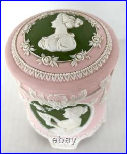 Antique Jasperware Humidor Tobacco Jar Pink with Green Cameo Schafer & Vater c1890 Antique Jasperware Humidor Tobacco Jar Pink with Green Cameo Schafer & Vater c1890
