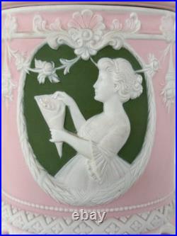 Antique Jasperware Humidor Tobacco Jar Pink with Green Cameo Schafer & Vater c1890 Antique Jasperware Humidor Tobacco Jar Pink with Green Cameo Schafer & Vater c1890