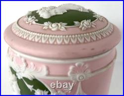 Antique Jasperware Humidor Tobacco Jar Pink with Green Cameo Schafer & Vater c1890 Antique Jasperware Humidor Tobacco Jar Pink with Green Cameo Schafer & Vater c1890