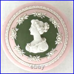 Antique Jasperware Humidor Tobacco Jar Pink with Green Cameo Schafer & Vater c1890 Antique Jasperware Humidor Tobacco Jar Pink with Green Cameo Schafer & Vater c1890