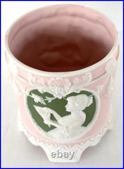 Antique Jasperware Humidor Tobacco Jar Pink with Green Cameo Schafer & Vater c1890 Antique Jasperware Humidor Tobacco Jar Pink with Green Cameo Schafer & Vater c1890