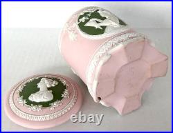 Antique Jasperware Humidor Tobacco Jar Pink with Green Cameo Schafer & Vater c1890 Antique Jasperware Humidor Tobacco Jar Pink with Green Cameo Schafer & Vater c1890