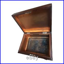 Antique Jewett Humidor Copper Lined Wood Large with Plaque Antique Jewett Humidor Copper Lined Wood Large with Plaque