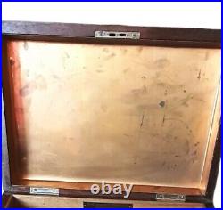 Antique Jewett Humidor Copper Lined Wood Large with Plaque Antique Jewett Humidor Copper Lined Wood Large with Plaque