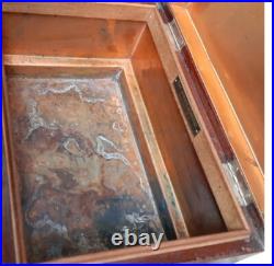 Antique Jewett Humidor Copper Lined Wood Large with Plaque Antique Jewett Humidor Copper Lined Wood Large with Plaque