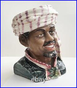 Antique Large Ceramic Tobacco Humidor Arabic Man Beard Headdress 10 High