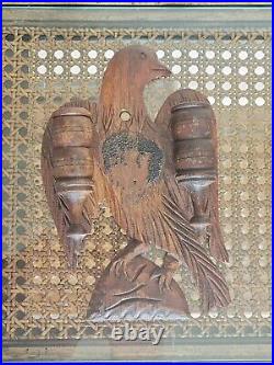 Antique Late 19thC Carved Wood Wagle Bird Wall Mount Match Safe Holder