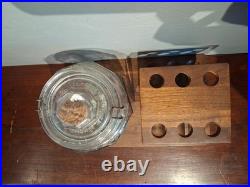 Antique Lucky Strike Glass Tobacco Humidor Jar With Pipe Stand Used Condition