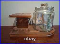 Antique Lucky Strike Glass Tobacco Humidor Jar With Pipe Stand Used Condition