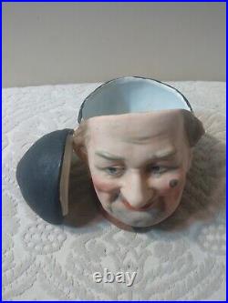 Antique MONK German BISQUE Porcelain Figural Tobacco Jar w Lid Fab Face FINE