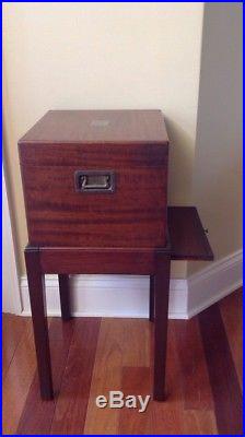 Antique Mahogany Cigar Humidor On Stand Slide Out Shelf Brass Hardware Handles