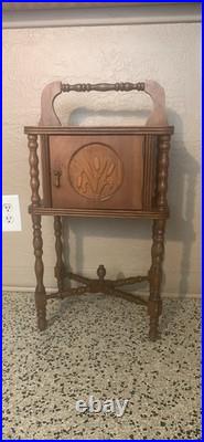 Antique Mahogany Hand Carved Humidor Copper Lined Inside