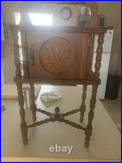 Antique Mahogany Hand Carved Humidor Copper Lined Inside