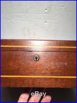 Antique Mahogany With Inlay Humidor Lined With White Milk Glass