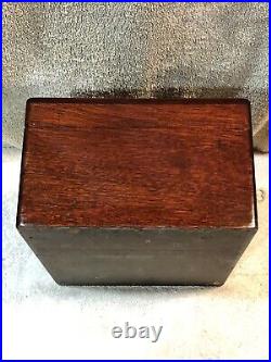 Antique Mahogany Wooden Metal Lined Humidor Box With Key