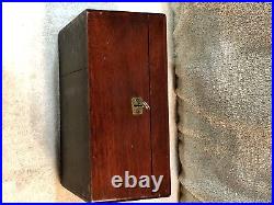 Antique Mahogany Wooden Metal Lined Humidor Box With Key