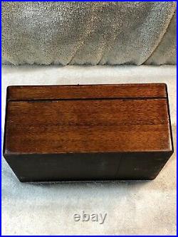 Antique Mahogany Wooden Metal Lined Humidor Box With Key